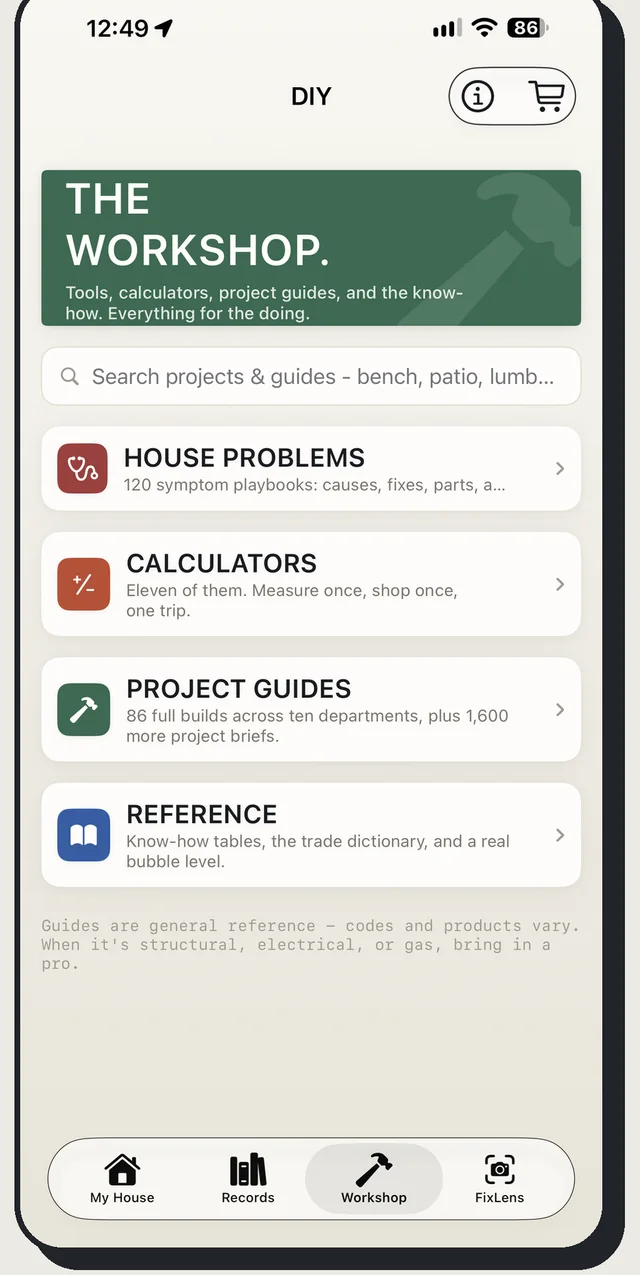 The Workshop with playbooks, calculators, project guides, and reference